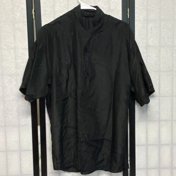 Creative Edge Vintage Short Sleeve Washable Silk Button Front Collared Shirt L - Picture 5 of 12